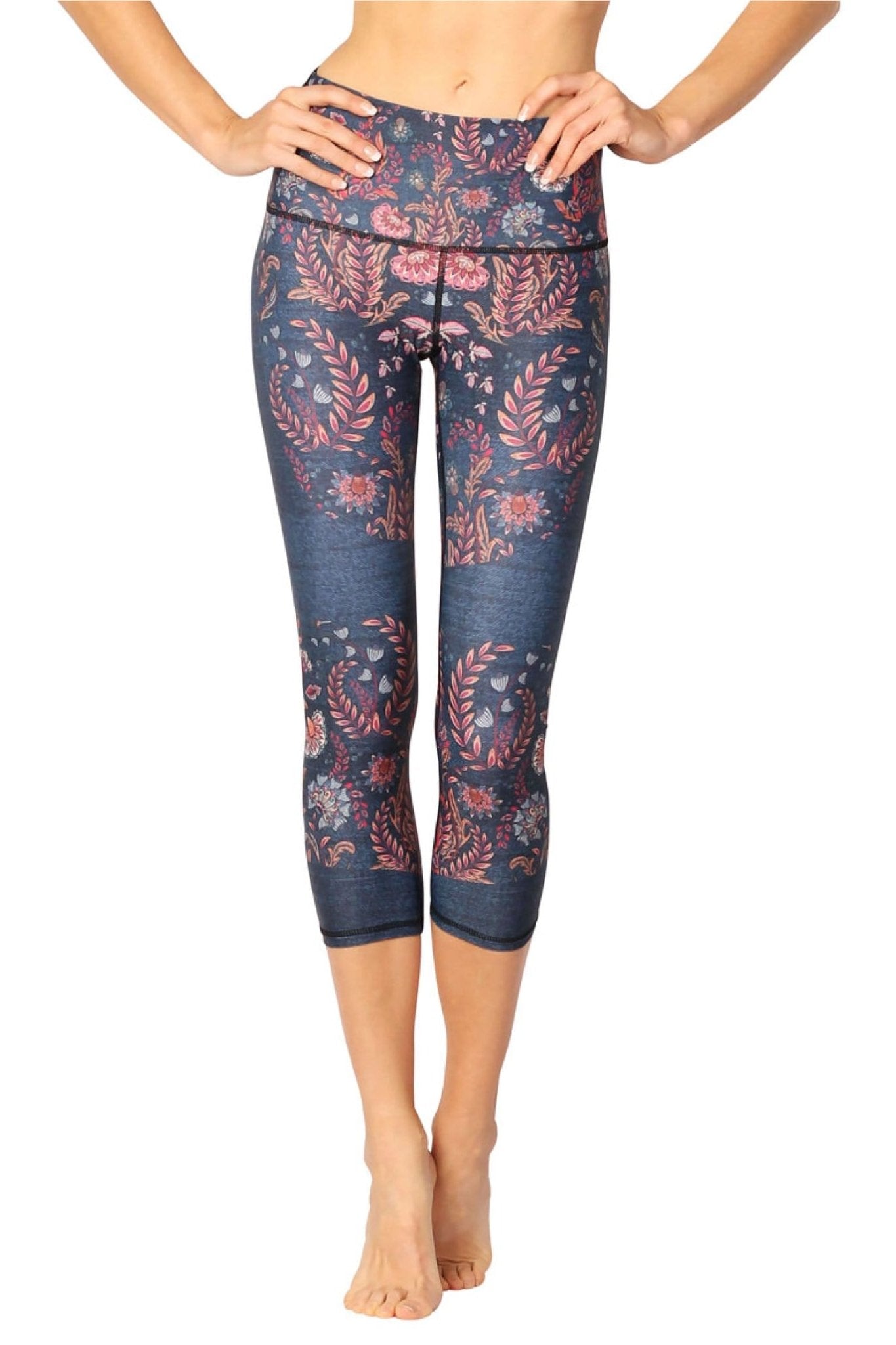 Yoga DemocracyFestival Denim Printed Yoga Crops - M.S Skincare