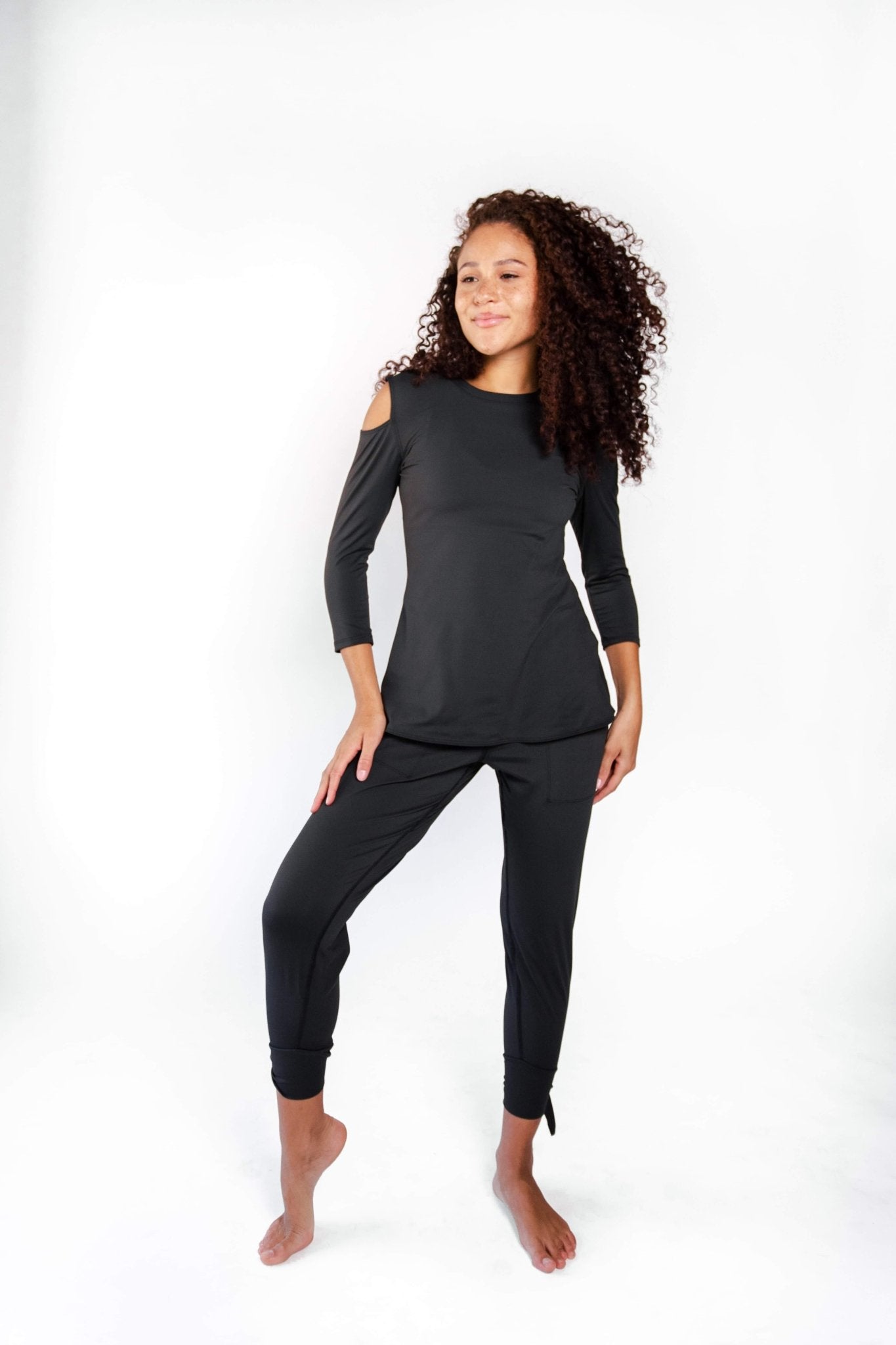 Yoga DemocracyOpen Shoulder Top - Jet Black - M.S Skincare