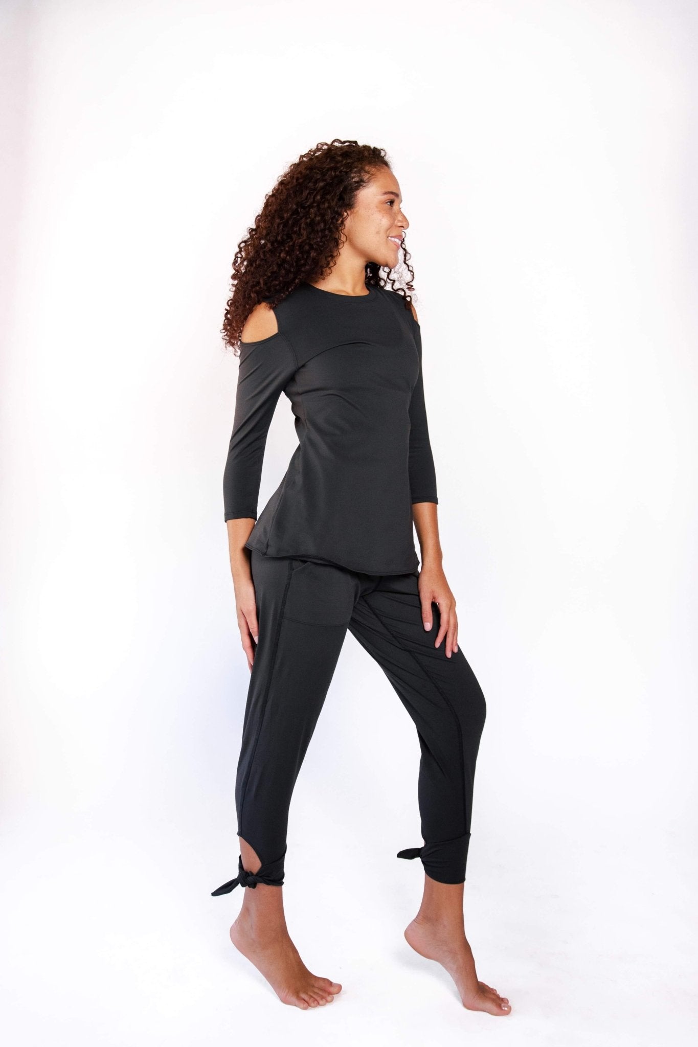 Yoga DemocracyOpen Shoulder Top - Jet Black - M.S Skincare