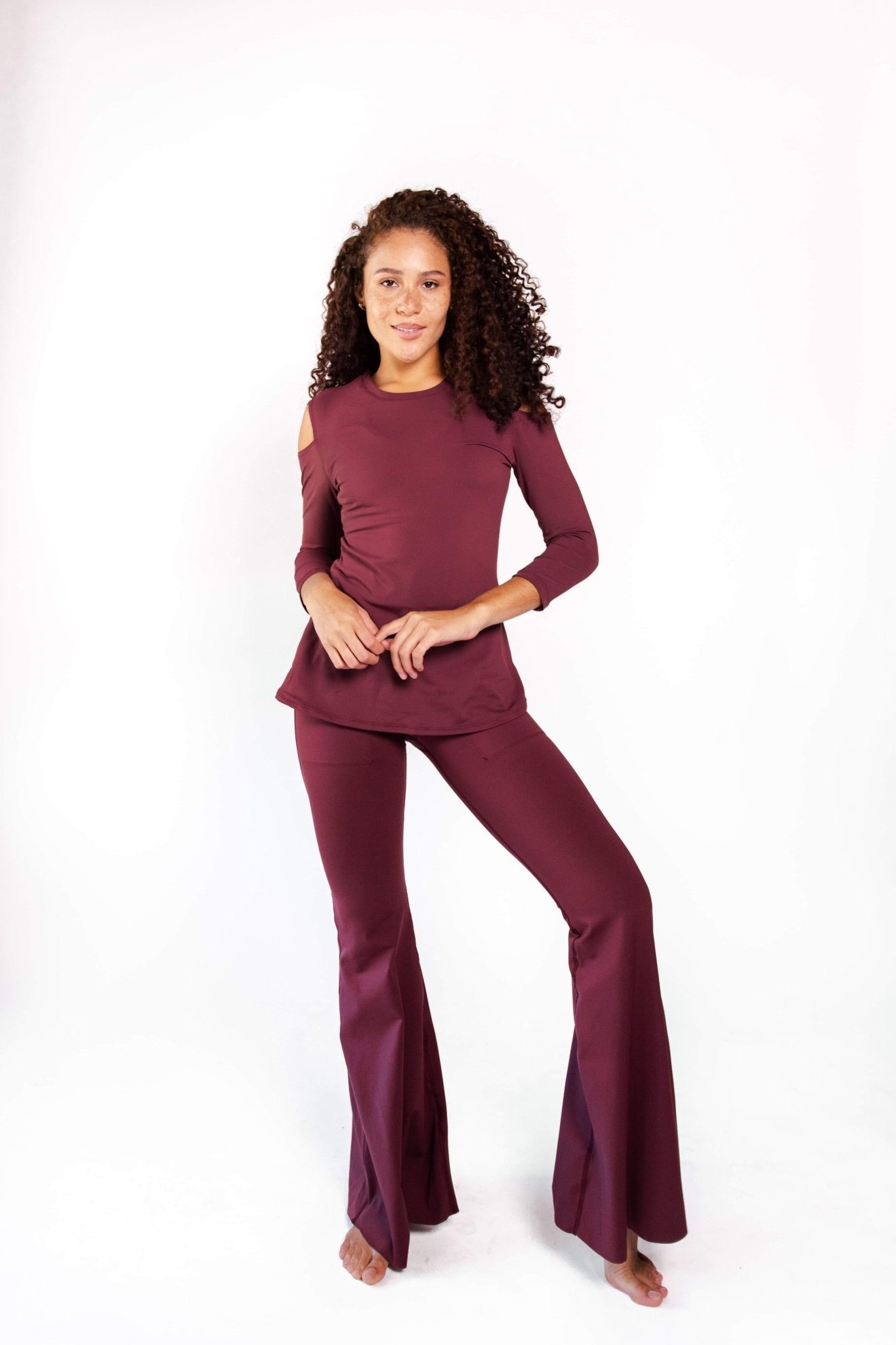 Yoga DemocracyOpen Shoulder Top - Maroon - M.S Skincare