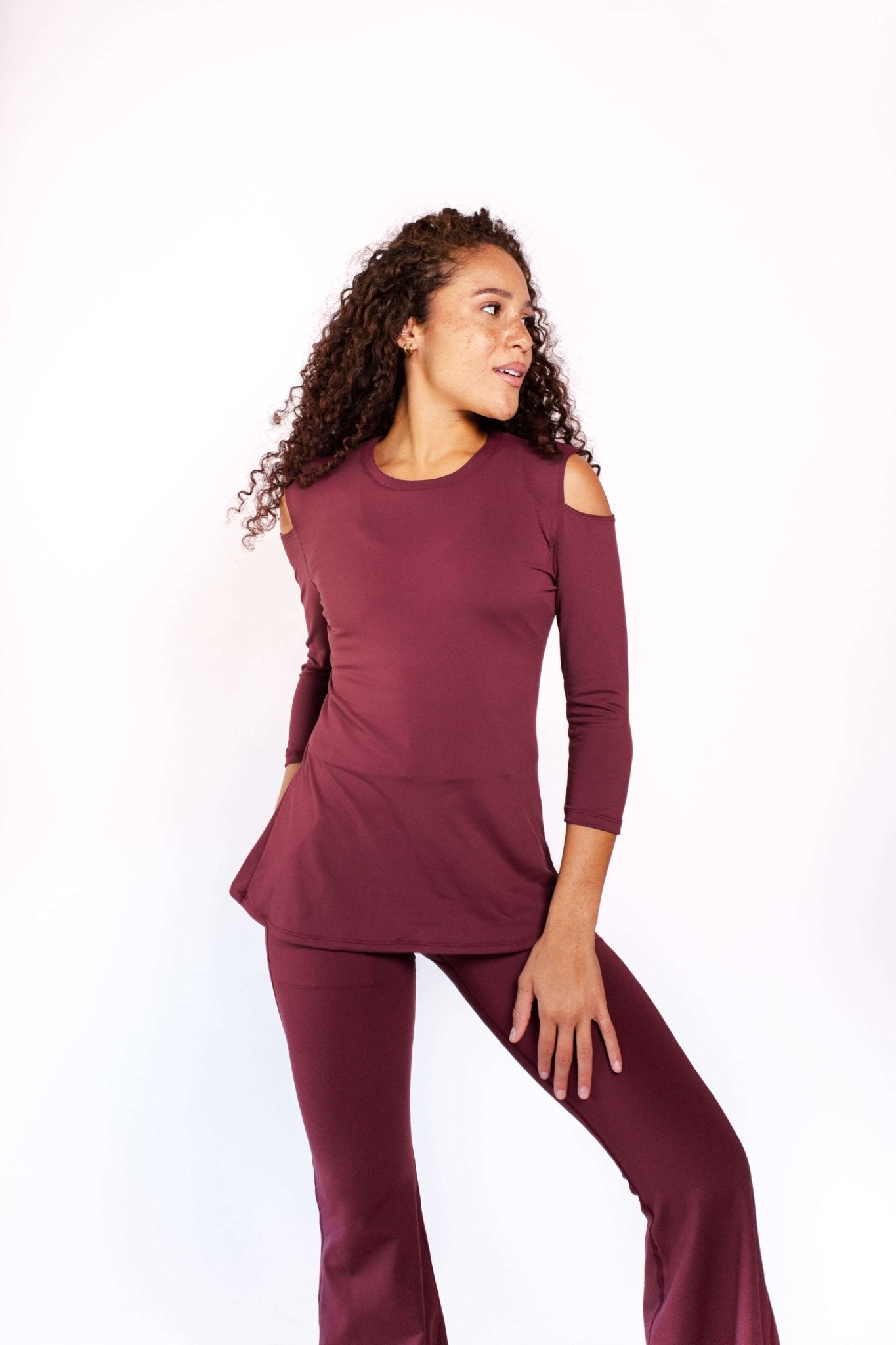 Yoga DemocracyOpen Shoulder Top - Maroon - M.S Skincare